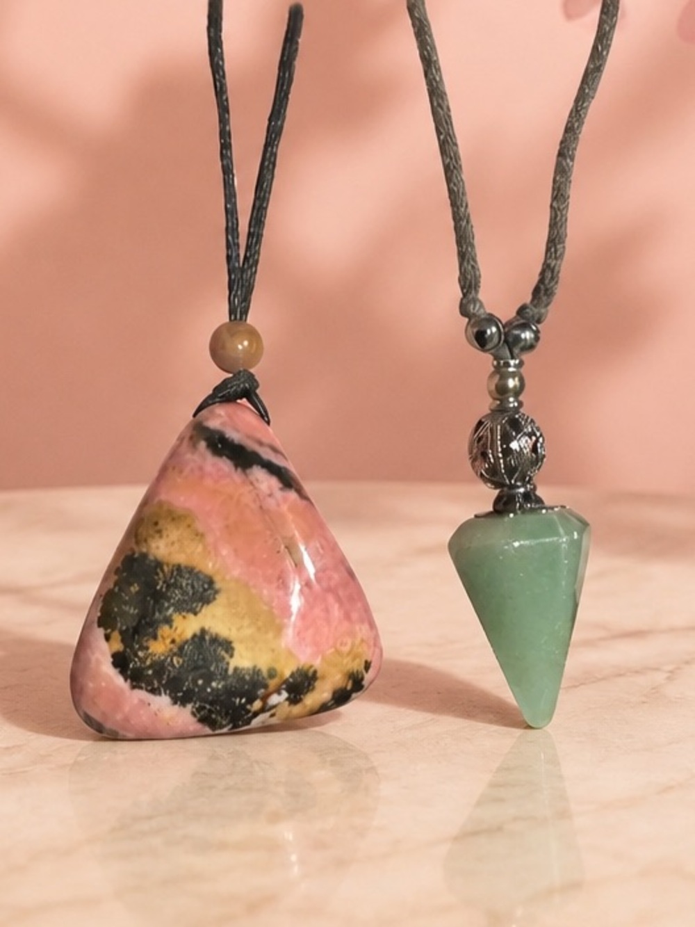 Natural Rhodonite & Green Aventurine Crystal Pendant Necklace